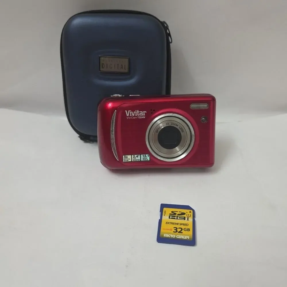 Vivitar ViviCam T324N Red Digital Camera 12.1MP 3x Optical Zoom Case SD Card